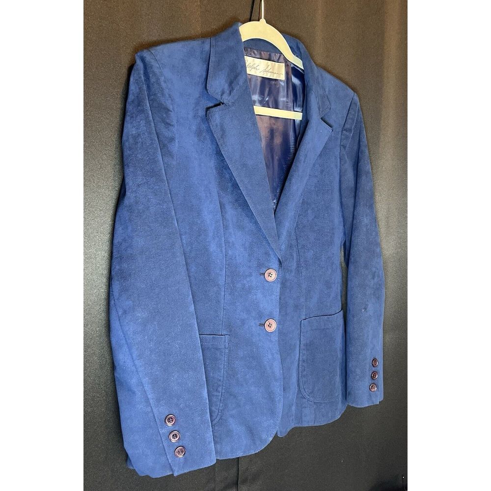 VTG Adolph Schuman Ultra Suede Blue Blazer w/Violet Buttons APPROX Sz M